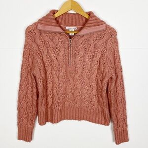 Sincerely Jules Sweater Womens XS Cable Knit 1/4 Zipper Pull Pink Mock Neck
